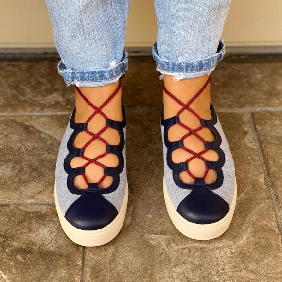 Denim Lace Up Caged Vamp Loafer Sneakers - Picture 5 of 8